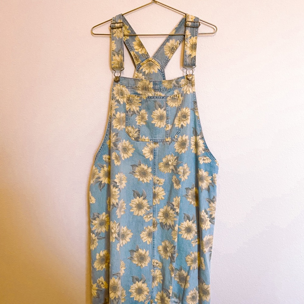 American Eagle Sunflower Denim Overall Dress